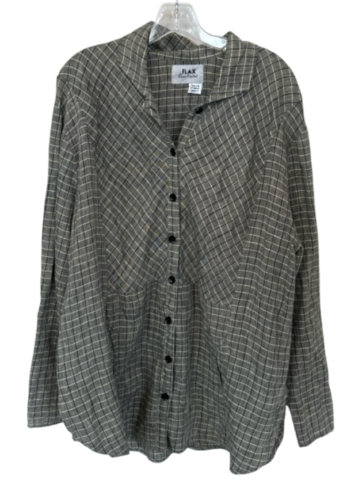 Flax Size Est M Black & Taupe Linen Long Sleeve Grid Button Down Jacket Black & Taupe / Est M