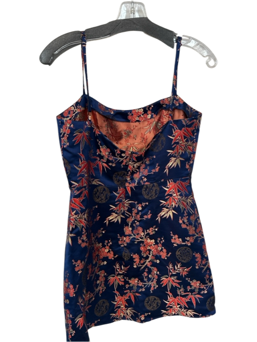Realisation Size M Navy & Red Silk Spaghetti Strap Jaquard Bamboo Mini Dress Navy & Red / M
