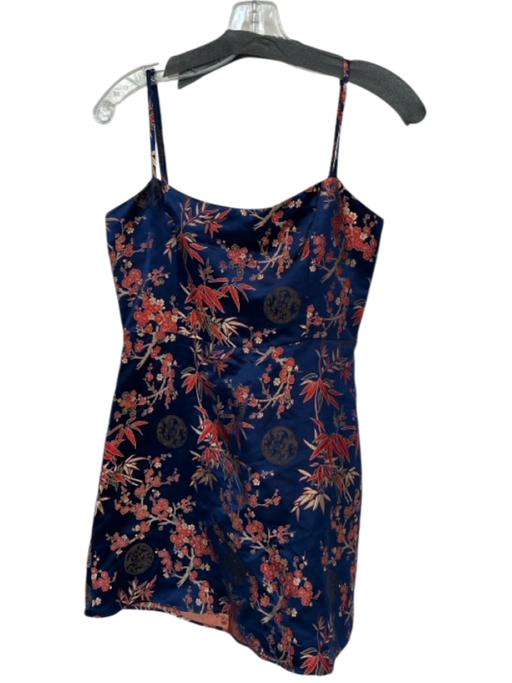 Realisation Size M Navy & Red Silk Spaghetti Strap Jaquard Bamboo Mini Dress Navy & Red / M