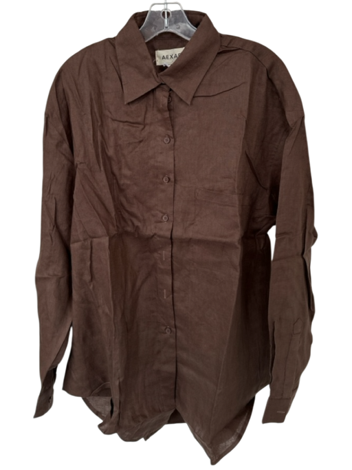 Aexae Size M Brown Linen Button Down Long Sleeve Top Brown / M