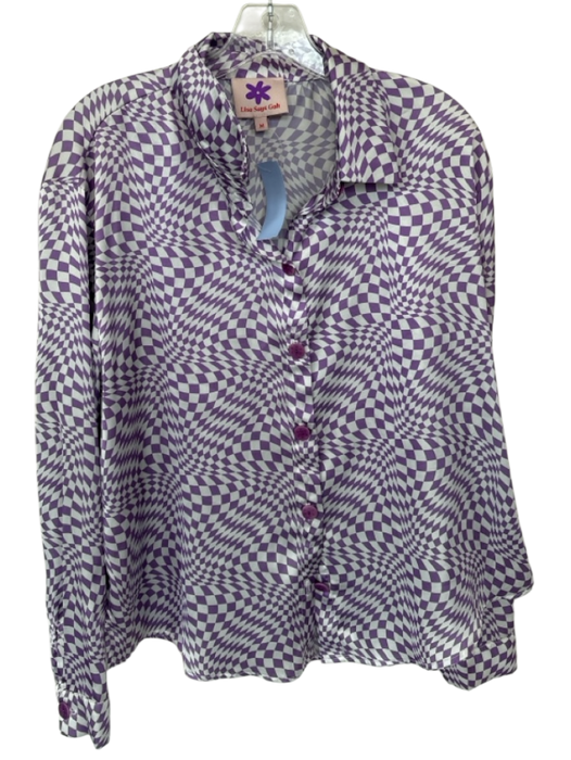 Lisa Says Gah Size M Purple & White Polyester Long Sleeve Checkered Top Purple & White / M