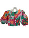 Lalibela Size M Green & Pink Ramie Short Balloon Sleeve Flowers Cropped Top Green & Pink / M