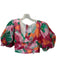 Lalibela Size M Green & Pink Ramie Short Balloon Sleeve Flowers Cropped Top Green & Pink / M