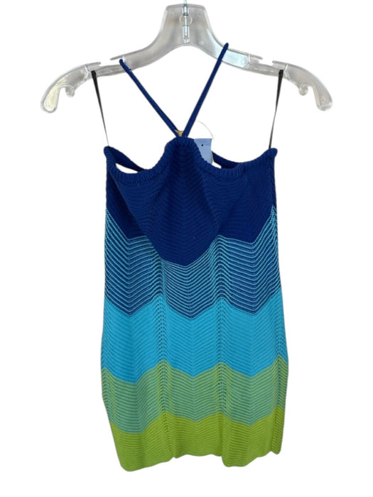 Paola Bernardi Size M Blue & Green Cotton Crochet Halter Neck Ombre Dress Blue & Green / M