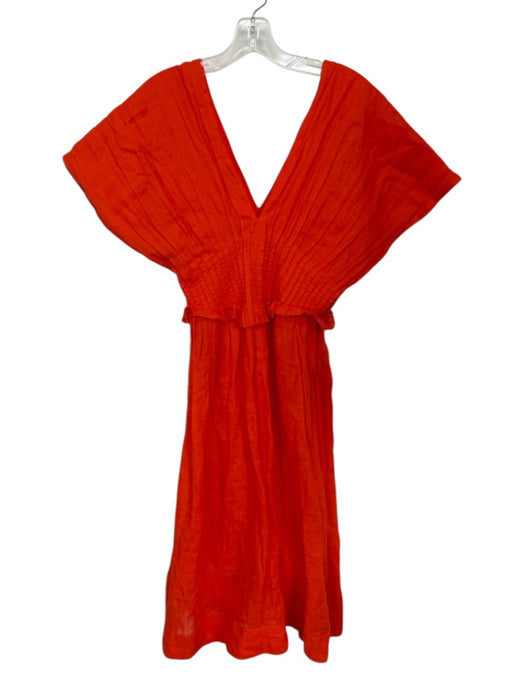 Sea New York Size 0 Orange Ramie Cap Sleeve Pleated V Neck Maxi Dress Orange / 0