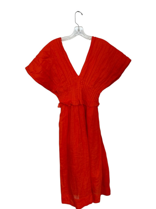 Sea New York Size 0 Orange Ramie Cap Sleeve Pleated V Neck Maxi Dress Orange / 0