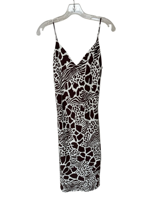 Adam Lippes Size 8 Brown & White Polyester Spaghetti Strap Animal Print Dress Brown & White / 8