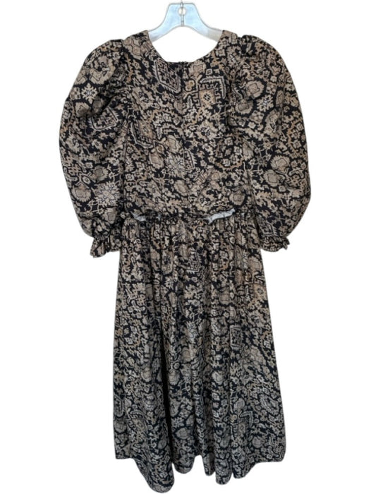 Area Stars Size S Tan & black Polyester Long Balloon Sleeve Aztec V Neck Dress Tan & black / S