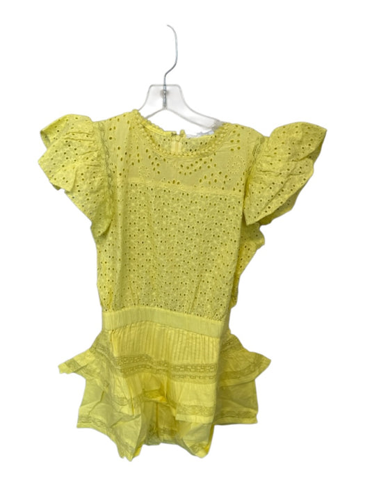 Maia Bergman Size M Yellow Cotton Flutter Sleeves Eyelash Lace Detail Dress Yellow / M