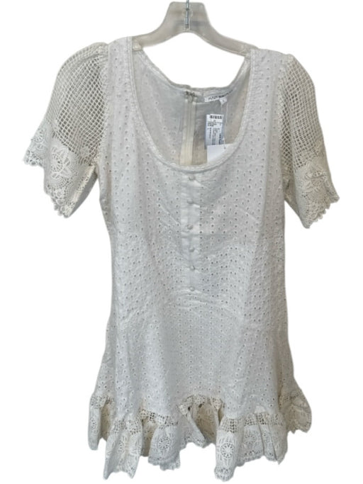 Maia Bergman Size L White Cotton Flutter Sleeves Eyelash Lace Detail Dress White / L