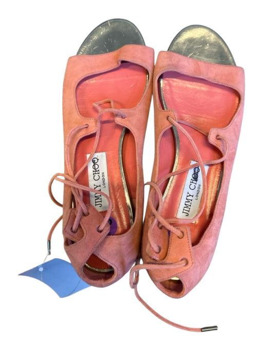 Jimmy Choo Shoe Size 38 Coral Pink Suede Lace Up Sandals Coral Pink / 38