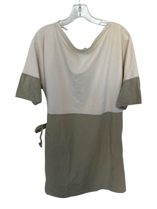 COS Size L Tan & Green Cotton Short Sleeve Front Tie Color Block Dress Tan & Green / L