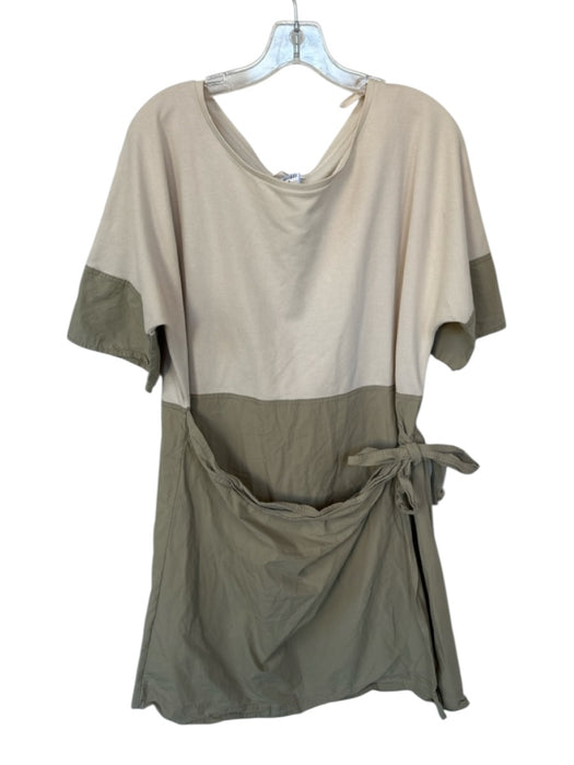 COS Size L Tan & Green Cotton Short Sleeve Front Tie Color Block Dress Tan & Green / L