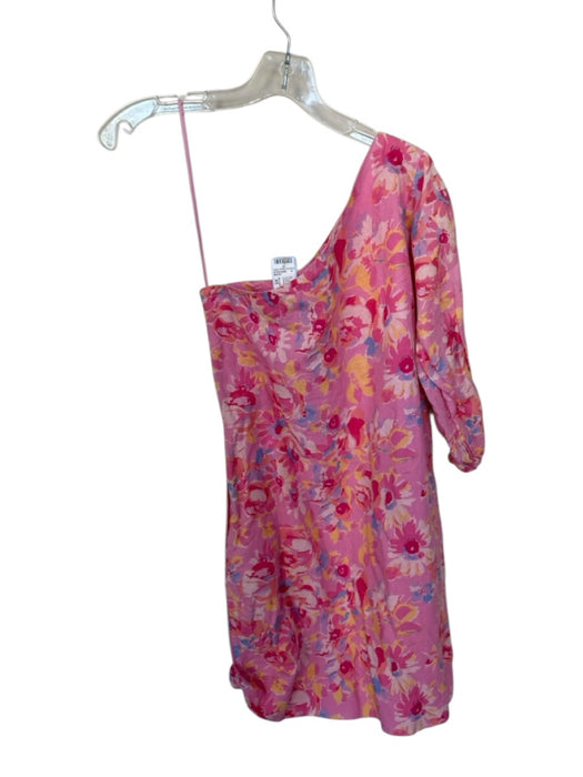 Something Navy Size XS Pink & Purple Linen & Cotton One Shoulder Flowers Dress Pink & Purple / XS