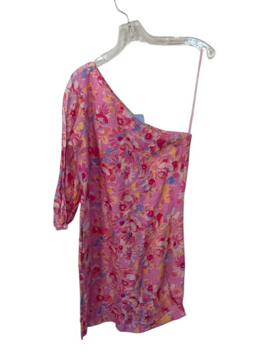 Something Navy Size XS Pink & Purple Linen & Cotton One Shoulder Flowers Dress Pink & Purple / XS