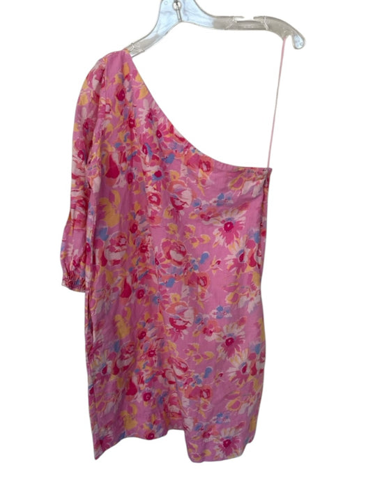 Something Navy Size S Pink & Purple Linen & Cotton One Shoulder Flowers Dress Pink & Purple / S