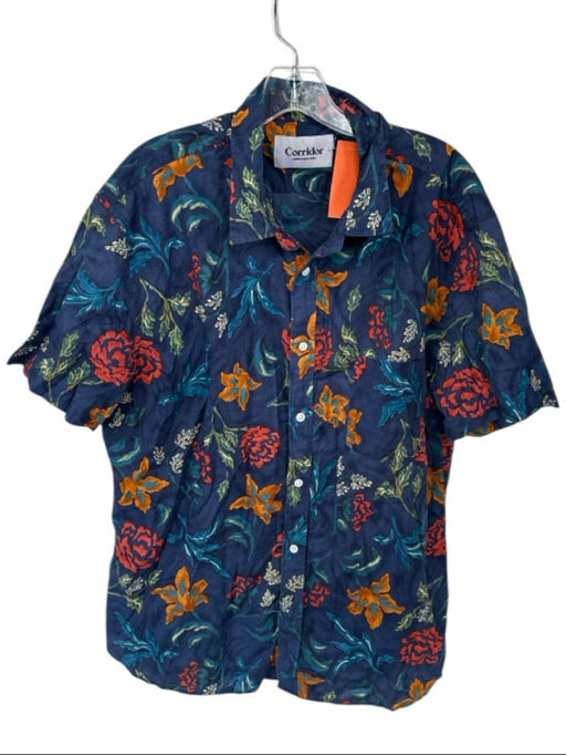 Corridor Size XL Navy & Multicolor Cotton Flowers Button Down Men's Shirt Navy & Multicolor / XL