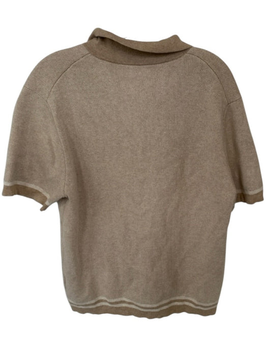 J Crew Size M Tan & Cream Cotton Striped Knit Button Down Men's Shirt Tan & Cream / M