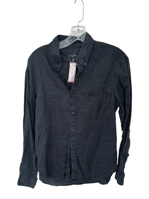 Club Monaco Size M Black Linen Solid Button Down Men's Shirt Black / M