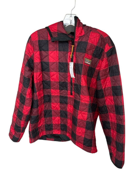 L.L Bean Size M Red & Black Polyester Buffalo Plaid Half Zip hood Men's Jacket Red & Black / M