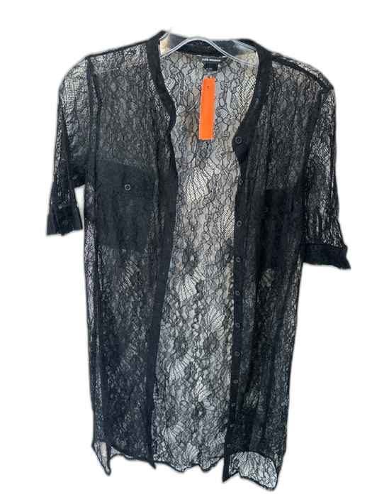 Club Monaco Size 2 Black Nylon 3/4 Sleeve Lace Button Down Sheer Top Black / 2
