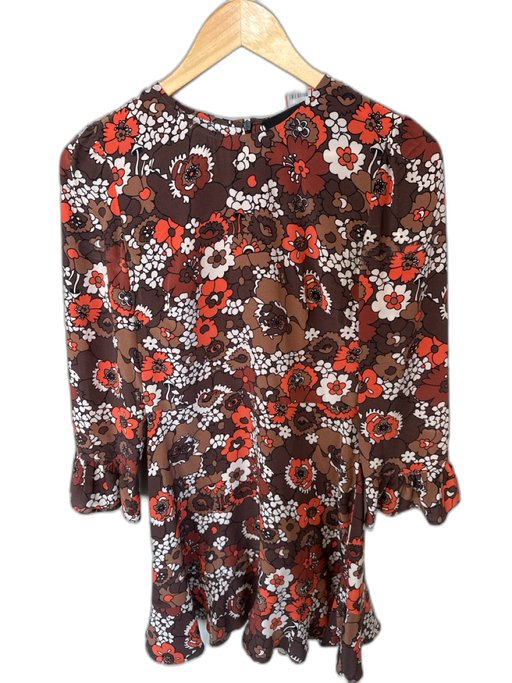 Realisation Size S Brown & Orange Silk Long Bell Sleeve Flowers Back Zip Dress Brown & Orange / S
