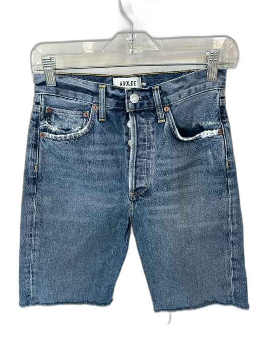 Agolde Size 23 Med Dark Wash Organic Cotton High Waist Button Fly Long Shorts Med Dark Wash / 23