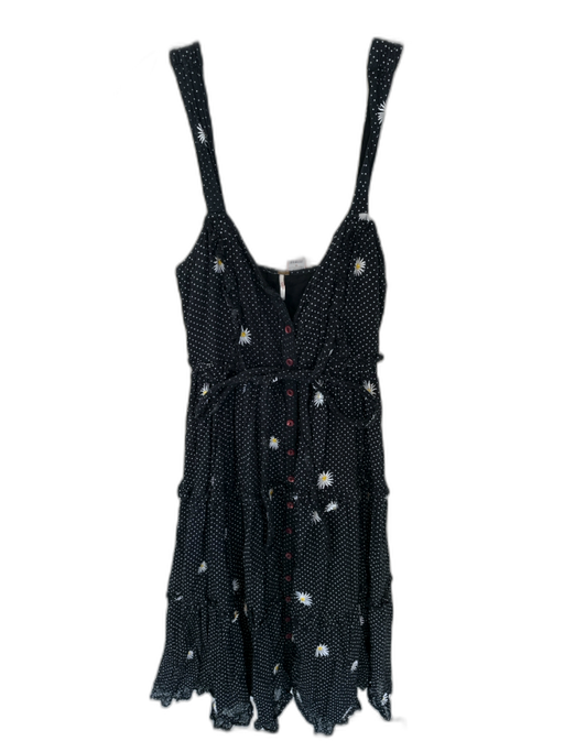 Free People Size S Black & Yellow Cotton Sleeveless Embroidered Flowers Dress Black & Yellow / S