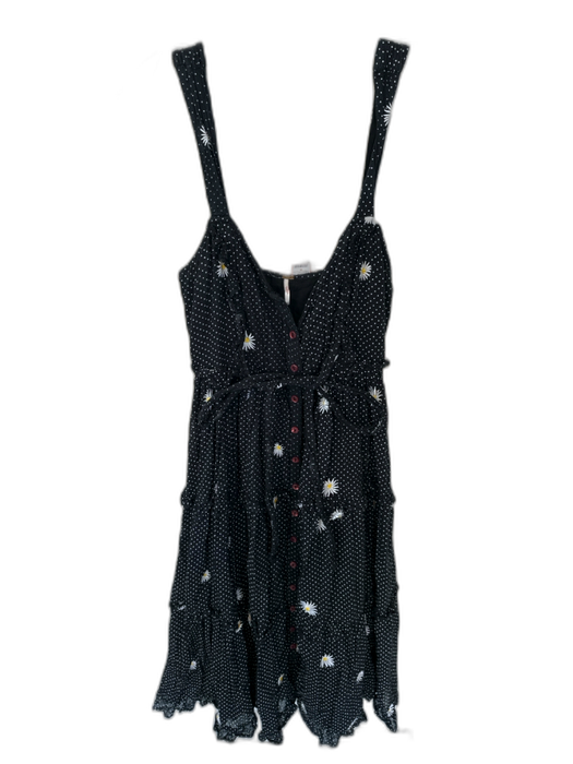 Free People Size S Black & Yellow Cotton Sleeveless Embroidered Flowers Dress Black & Yellow / S