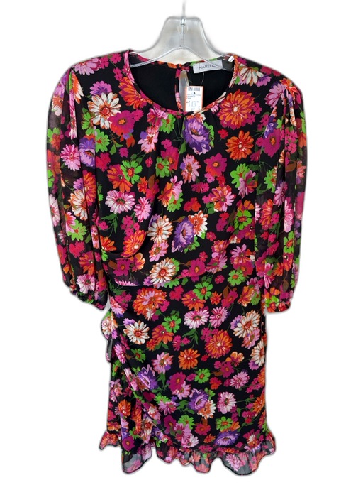 Marella Size 6 Black & Multi Polyester Long Sleeve Flowers Side Zip Dress Black & Multi / 6