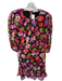 Marella Size 6 Black & Multi Polyester Long Sleeve Flowers Side Zip Dress Black & Multi / 6