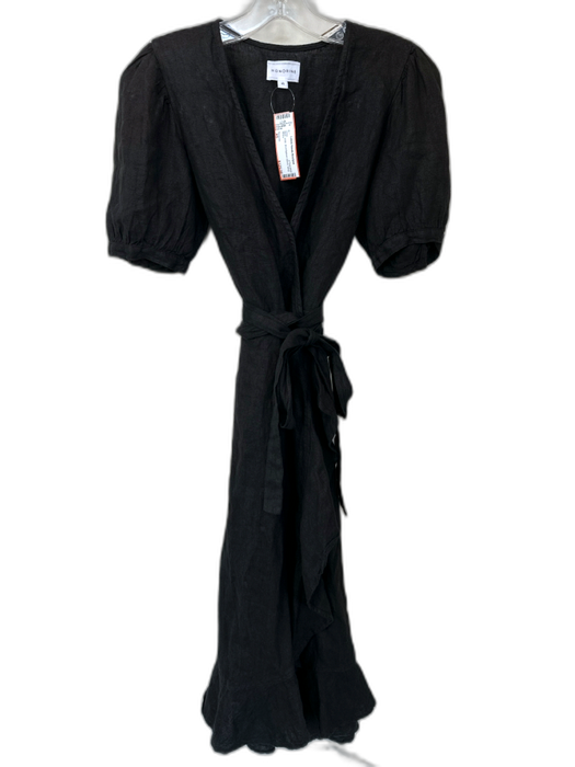 Honorine Size XS Black Linen Short Balloon Sleeve Wrap Dress Black / XS