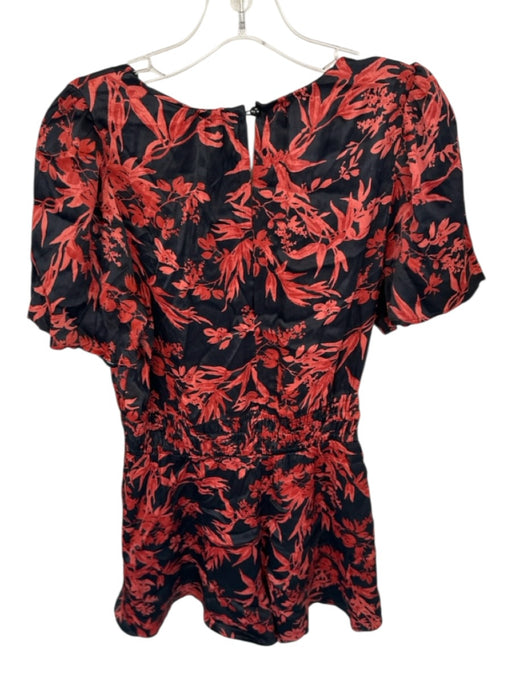 By Anthropologie Size M Black & Red Polyester Short Sleeve Botanical Romper Black & Red / M