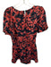 By Anthropologie Size M Black & Red Polyester Short Sleeve Botanical Romper Black & Red / M