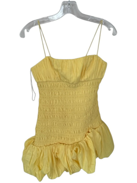 Acler Size 4 Yellow Spaghetti Strap smocked Bubble Hem Back Zip Dress Yellow / 4
