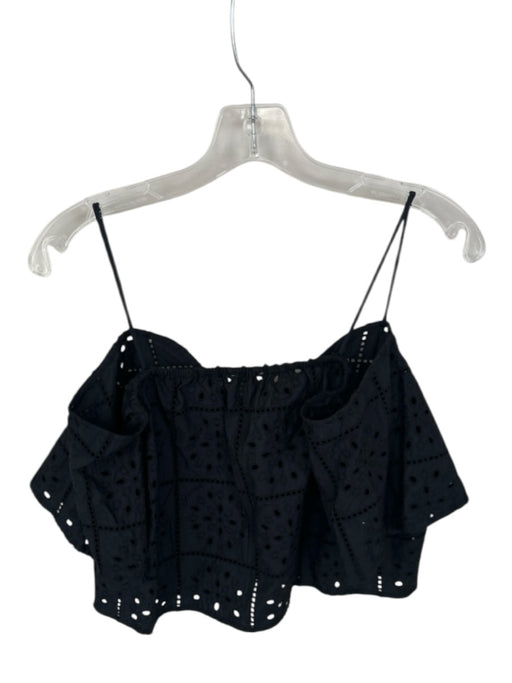 Ganni Size 36 Black Cotton Short Sleeve Eyelet Cropped Top Black / 36
