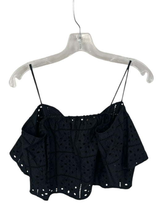 Ganni Size 36 Black Cotton Short Sleeve Eyelet Cropped Top Black / 36