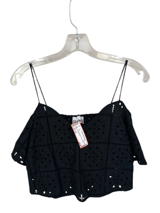 Ganni Size 36 Black Cotton Short Sleeve Eyelet Cropped Top Black / 36