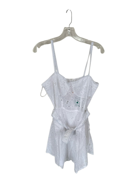 Lalibela Size L White Cotton Spaghetti Strap Eyelet Belted Dress White / L