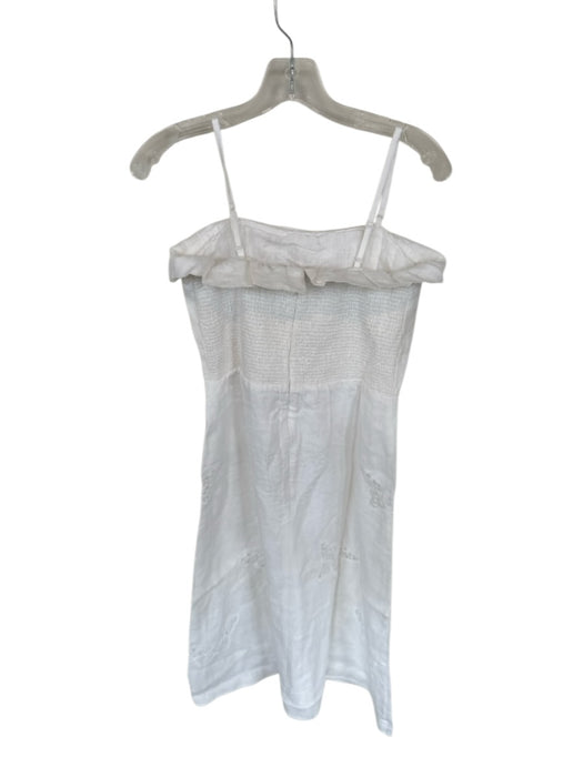 Maia Bergman Size M White Linen Spaghetti Strap Butterflies Lace Detail Dress White / M