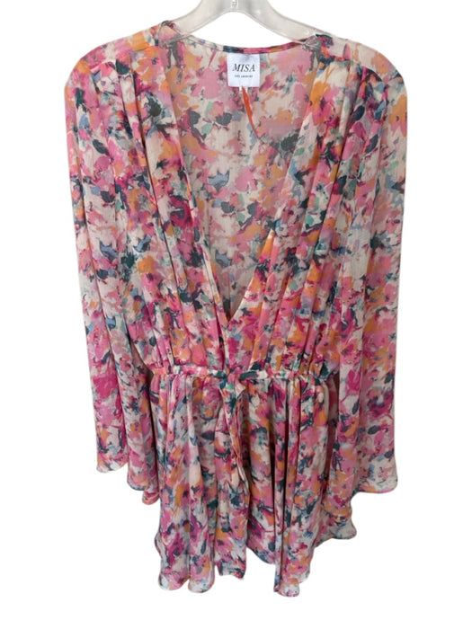 Misa Size XS Pink & Orange Long Sleeve Watercolor Elastic Waist Front Tie Dress Pink & Orange / XS