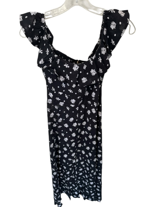 Maia Bergman Size S Black & White Cotton Off Shoulder Flowers Back Zip Dress Black & White / S