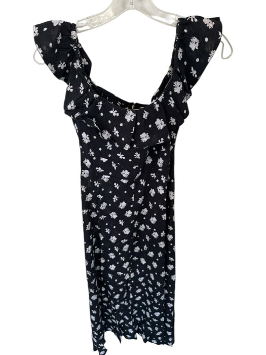 Maia Bergman Size S Black & White Cotton Off Shoulder Flowers Back Zip Dress Black & White / S