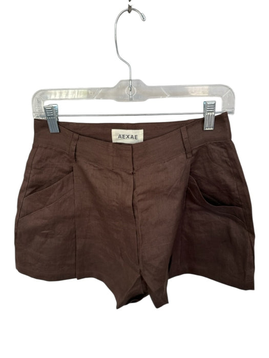 Aexae Size S Dark Brown Linen High Waist Pleated Front Pockets Shorts Dark Brown / S