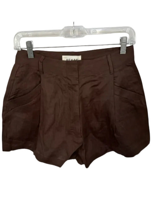 Aexae Size S Dark Brown Linen High Waist Pleated Front Pockets Shorts Dark Brown / S