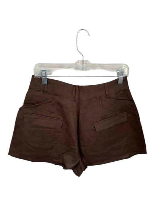 Aexae Size M Dark Brown Linen High Waist Pleated Front Pockets Shorts Dark Brown / M