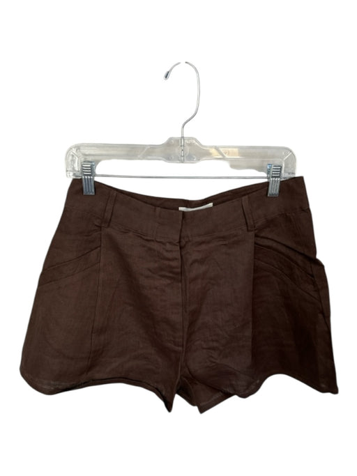 Aexae Size M Dark Brown Linen High Waist Pleated Front Pockets Shorts Dark Brown / M