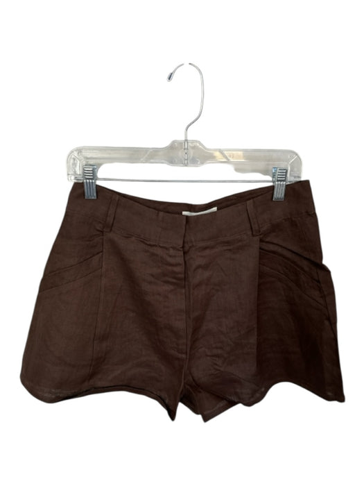 Aexae Size M Dark Brown Linen High Waist Pleated Front Pockets Shorts Dark Brown / M