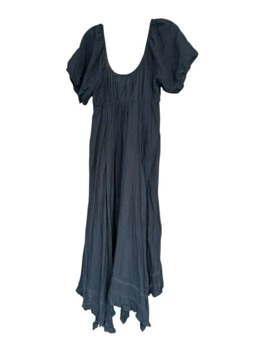 Free People Size S Black Cotton Short Balloon Sleeve Textured Front Tie Dress Black / S