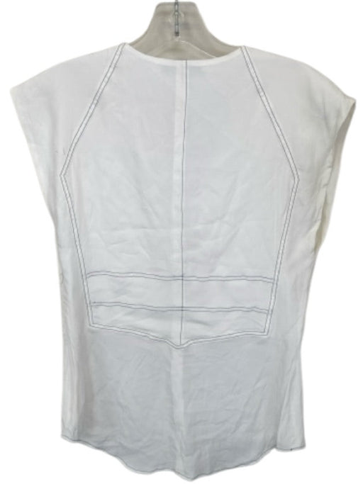 Cedric Charlier Size 6 Ivory & blue Silk Blend Cap Sleeve Pleat Detail Top Ivory & blue / 6